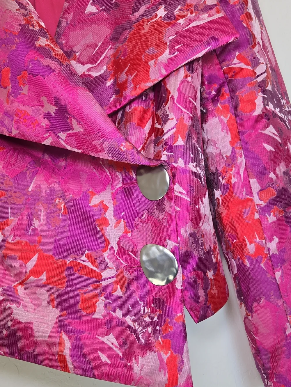 Naked Wardrobe Suiting Jacquard Crossbody Blazer Fuchsia Multi Abstract Size M